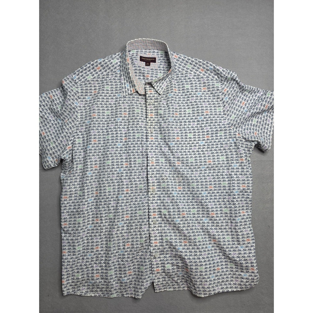 Johnston & Murphy Shirt Men's 2XL White Bicycle Allover Print Cotton Button-Down